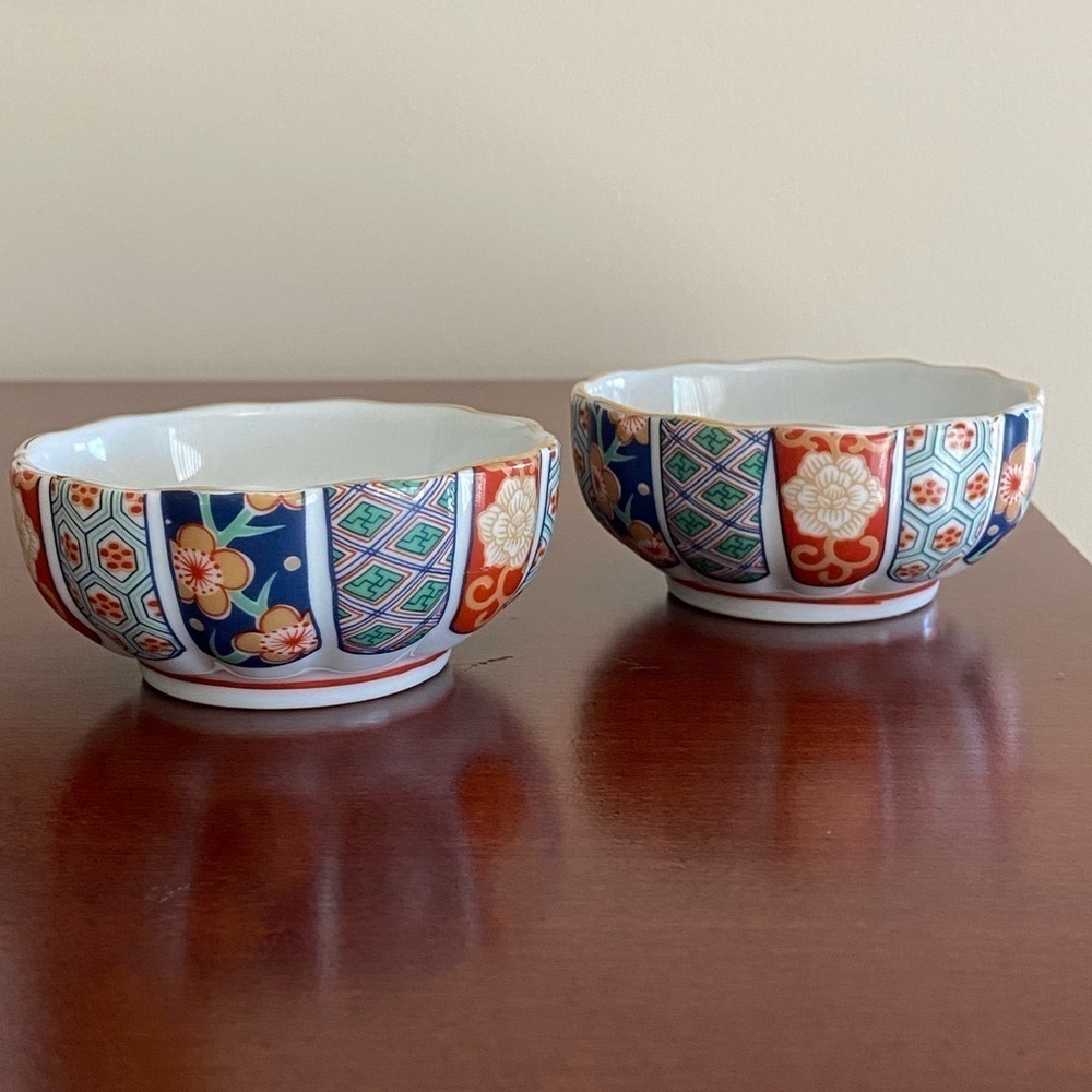 🩷 Set of 2 Vintage Imari Fan Nut Bowl by Arita, Made in Japan
